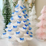 13" White and Blue Bow Light Ceramic Christmas Tree