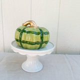 Double Green Gingham Squatty Ceramic Pumpkin
