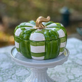 Large Green and White Gingham Pumpkin Jar
