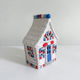 Red White & Blue Cottage Village Lantern