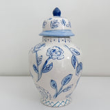 10" Sophie Blue Floral Pattern Ginger Jar - Imperfect