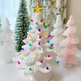 13" White With Colored Lights Ceramic Christmas Tree