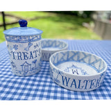Chinoiserie Dog Treat Jar with matching dog bowl