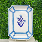 Home On Fern Hill Blue and White Bamboo Floral Rectangle Platter