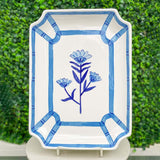 Home On Fern Hill Blue and White Bamboo Floral Rectangle Platter