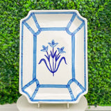 Home On Fern Hill Blue and White Bamboo Floral Rectangle Platter