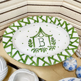 Green and White Oval Chinoiserie Initial Platter