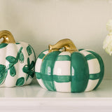 Squatty Green and White Plaid Ceramic Pumpkin