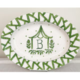 Green and White Oval Chinoiserie Initial Platter