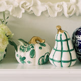 Squatty Green and White Modern Floral Ceramic Pumpkin