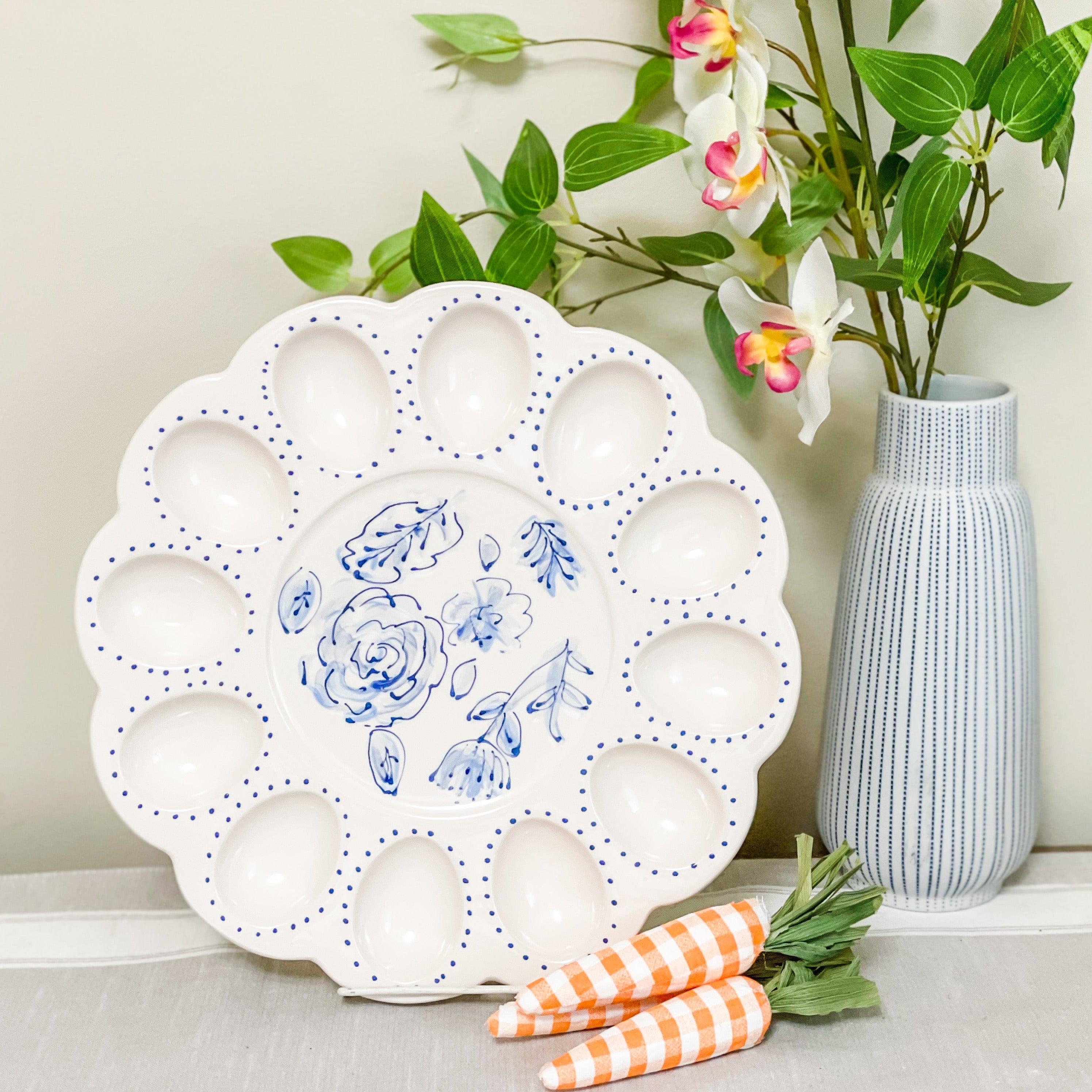Blue Modern Floral Deviled Egg Dish – For Pete's Sake Pottery