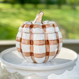 Light Brown Plaid Gingham Medium Pumpkin Jar