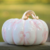XXL Pink Bow Pattern Ceramic Pumpkin