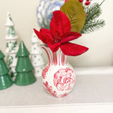 6" Red and White Stripe and Floral Vase