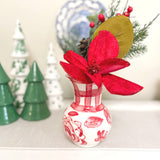 6" Red and White Plaid and Floral Vase