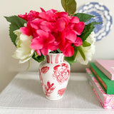 Red and White Floral Pattern Ceramic Vase