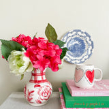 6" Red and White Plaid and Floral Vase