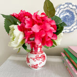 6" Red and White Plaid and Floral Vase