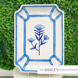 Home On Fern Hill Blue and White Bamboo Floral Rectangle Platter