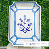 Home On Fern Hill Blue and White Bamboo Floral Rectangle Platter