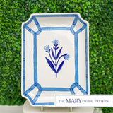 Home On Fern Hill Blue and White Bamboo Floral Rectangle Platter