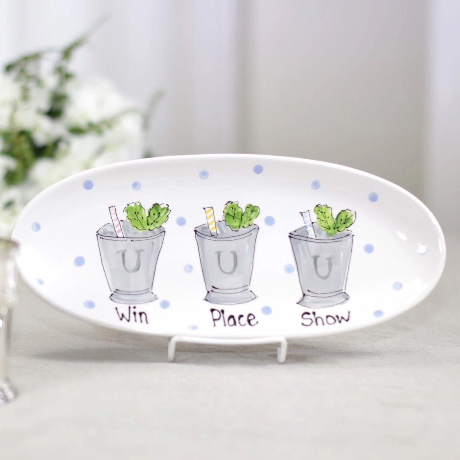 Win, place, show mint julep Kentucky Derby platter