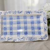 Blue and White Gingham and Floral Serving Platter