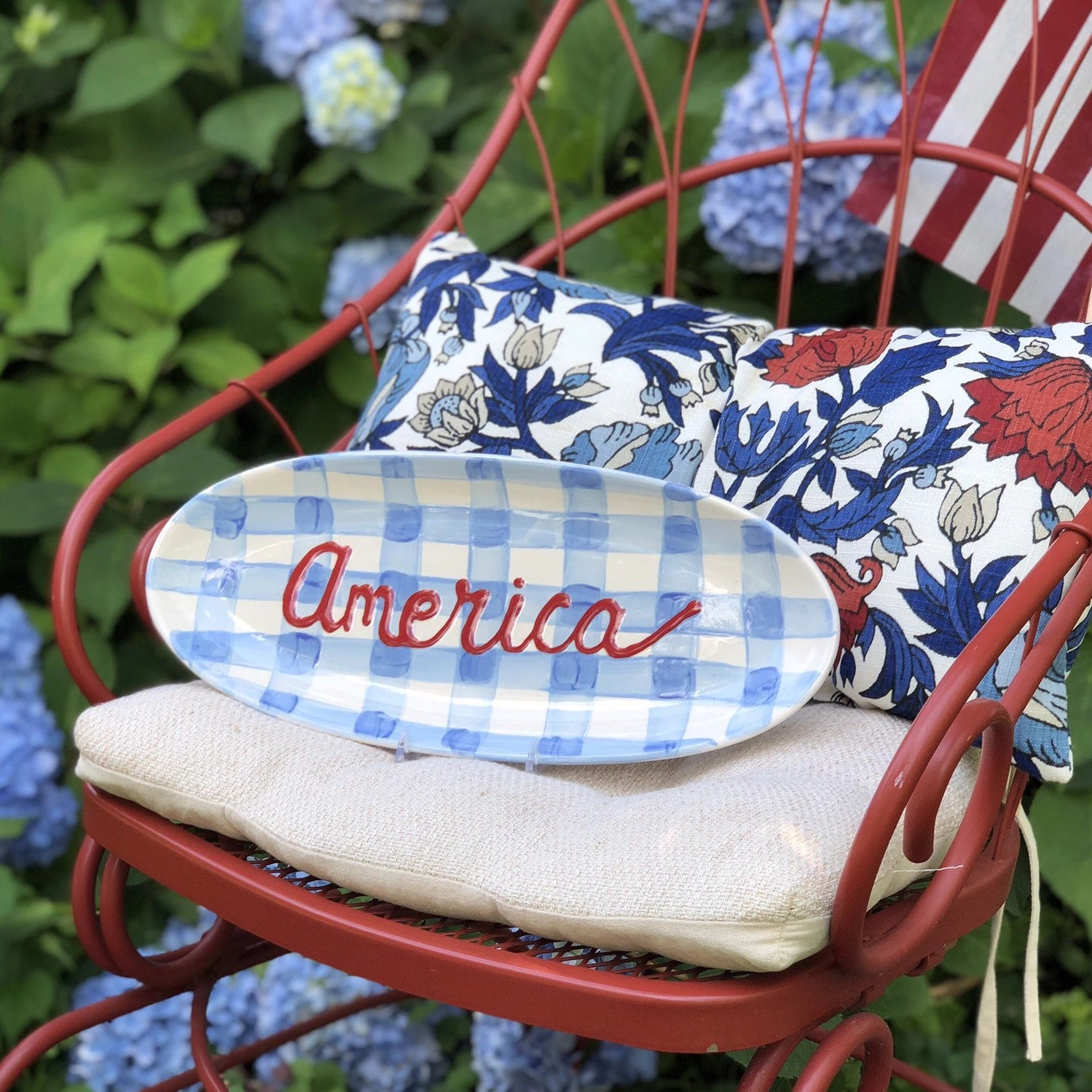 Blue and White Check Ceramic Platter