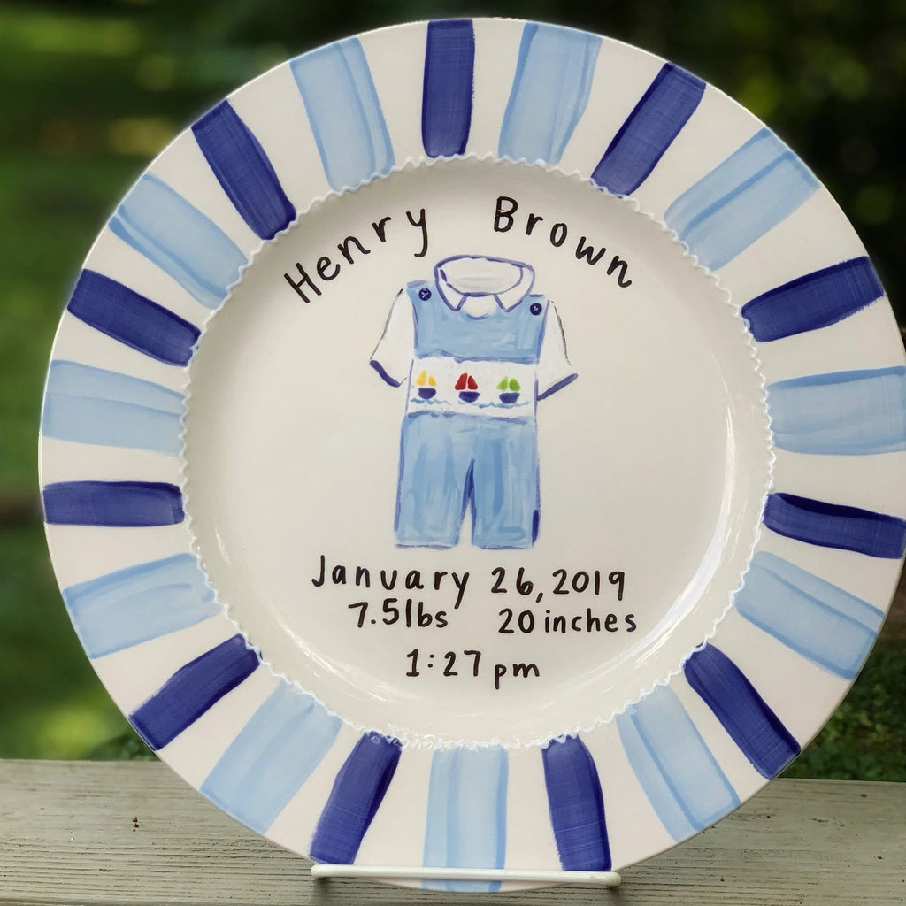 Personalized baby boy announcement plate