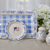 Blue and White Gingham and Floral Serving Platter
