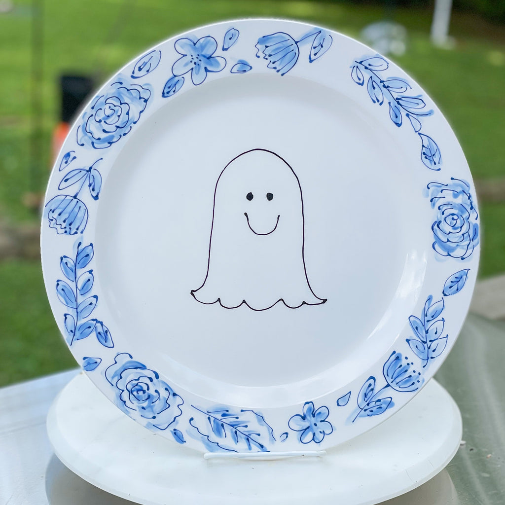 Blue and White Floral Ghost Platter