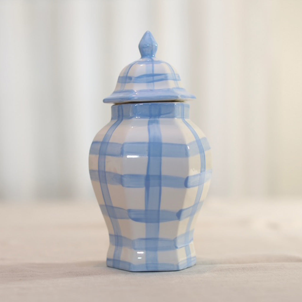 10" Ella Gingham Pattern Ginger Jar