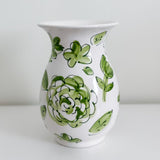 8" Green and White Floral Pattern Vase