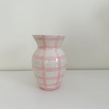 8" Pink and White Gingham Vase