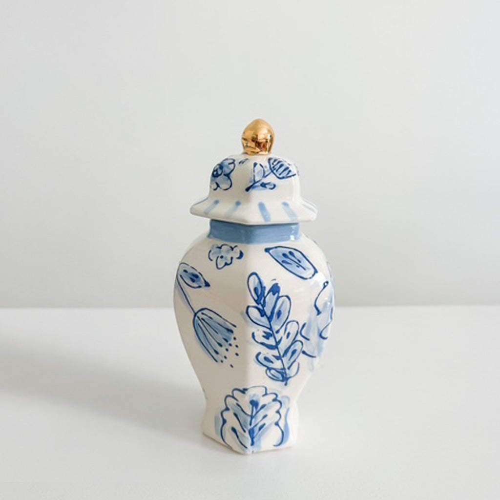 7" Ella Blue and White Floral Ginger Jar - Imperfect