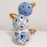 Blue and White Floral and Plaid Ornament Lantern