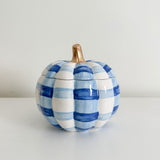 Large Blue Gingham Pumpkin Jar