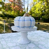 Blue Windowpane Plaid Squatty Ceramic Pumpkin