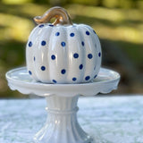 Blue Polka Dot Chunky Ceramic Pumpkin