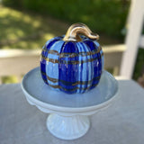 Blue and Brown Plaid Chunky Ceramic Pumpkin