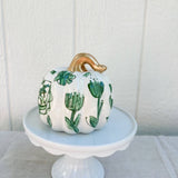 Bright Wintergreen Floral Chunky Ceramic Pumpkin