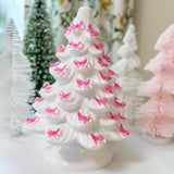 13" White and Pink Bow Light Ceramic Christmas Tree