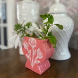 Flat Pedestal Vase - Coral With Gold Accents