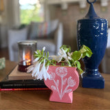 Flat Pedestal Vase - Coral With Gold Accents