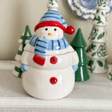 Blue and Red Snowman Cookie Jar