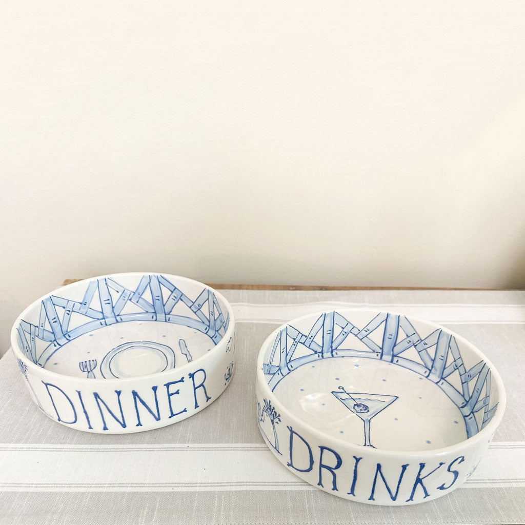 Dinner Chinoiserie Dog Bowl - Blue, Medium