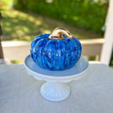 Double Blue Crawling Vines Squatty Ceramic Pumpkin