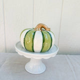 Double Green Stripe Squatty Ceramic Pumpkin