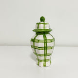 7" Ella Green and White Gingham Ginger Jar - Imperfect