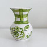 6" Green Floral and Gingham Chinoiserie Vase